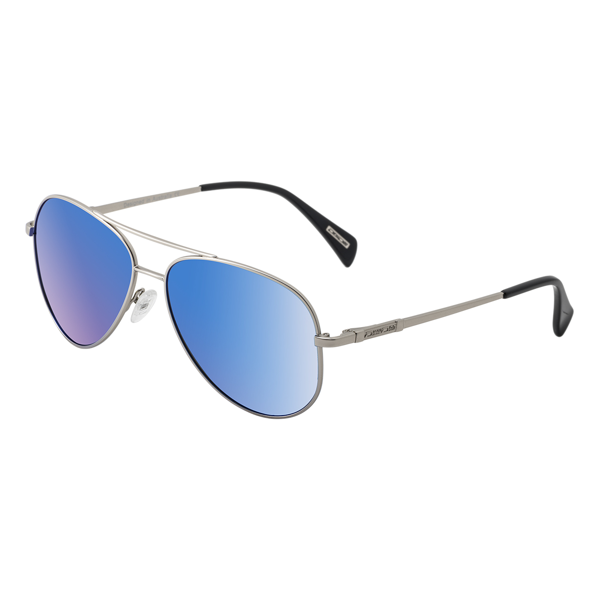 Metal framed sunglasses with green lenses