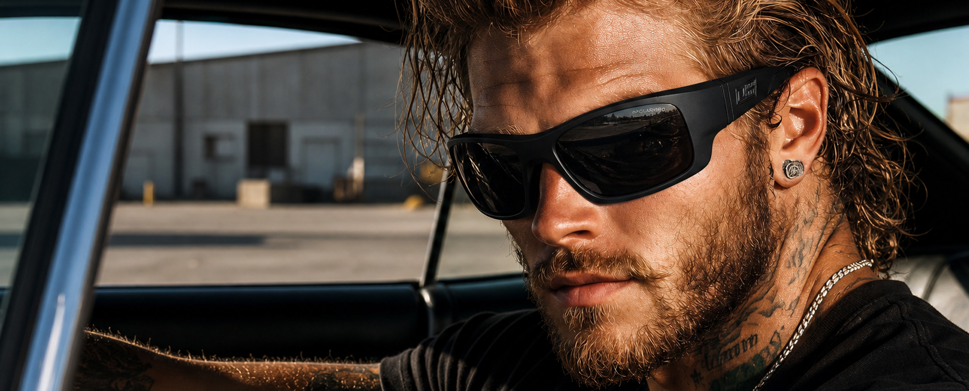 Man driving while wearing sunglasses